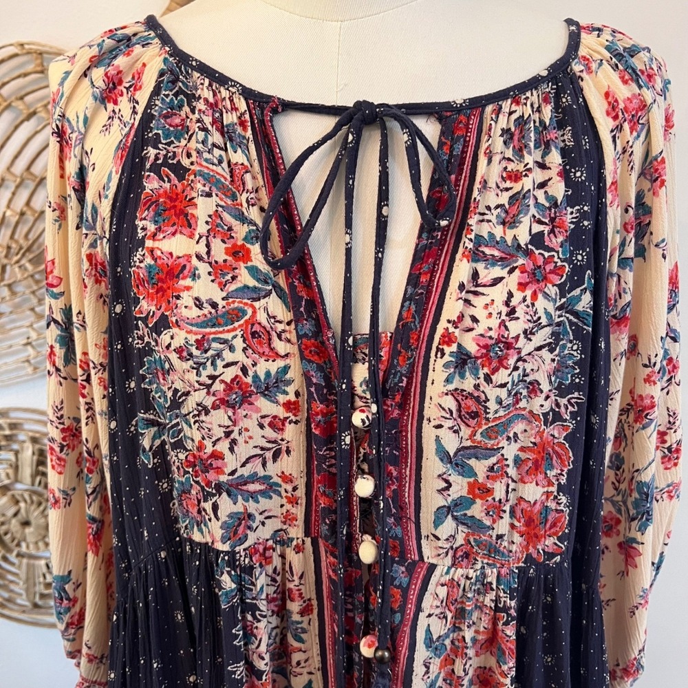 Angie Navy & Cream Floral Tie-Front Mini Dress - Picture 3 of 9